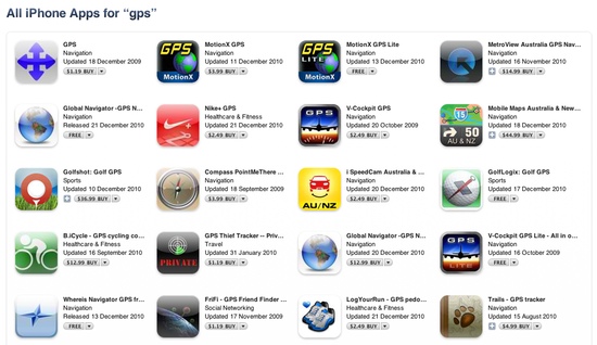 Image of the GPS Apps in iTunes Store